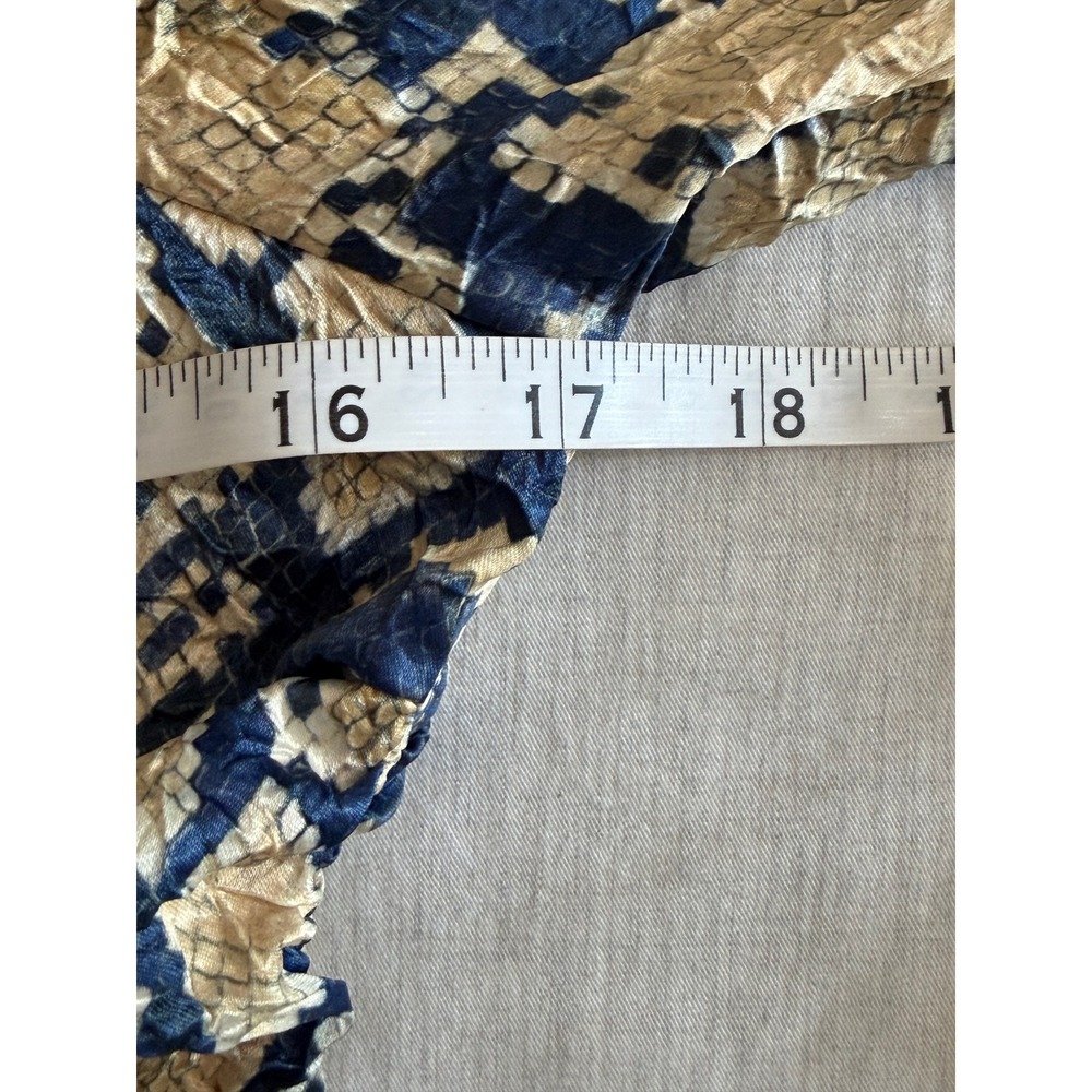 NWT Ganni Midi Dress Womens 6 Blue Tan Snakeskin Ruched Puff Sleeve - Picture 12 of 15